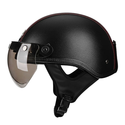 Motosiklet kaskı (dəbilqə) – seasons fashion pedal locomotive universal electric - black-leather-red-brim-w-mirror-m56-57cm