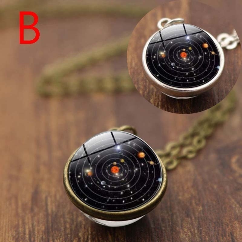 Zubehör 16mm doppelseitige Glaskugel Sonnensystem Galaxie Stern Halskette Retro Pullover Kette_voghion.com