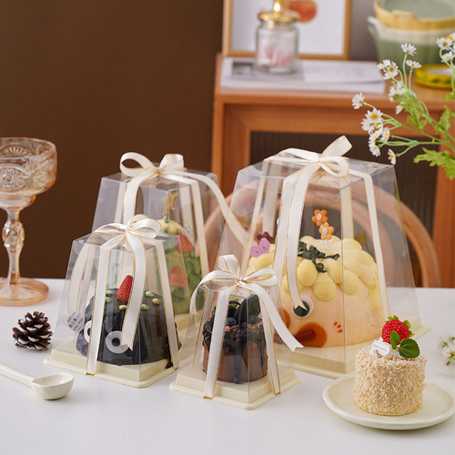New transparent 3/4/5/6 inch heightened transparent box volcano shaped birthday cake box Western pastry baking box