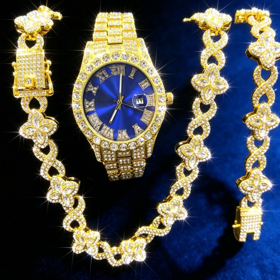 Europa y los Estados Unidos pulsera de cuatro hojas collar reloj de diamantes de moda moda fresco estilo de moda personalidad de alta calidad joyería de hombre personalizada