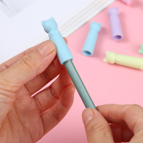 New cartoon pen cap, eraser, pencil extender, traceless and chip-free protective cover, soft rubber cat ear pencil cap