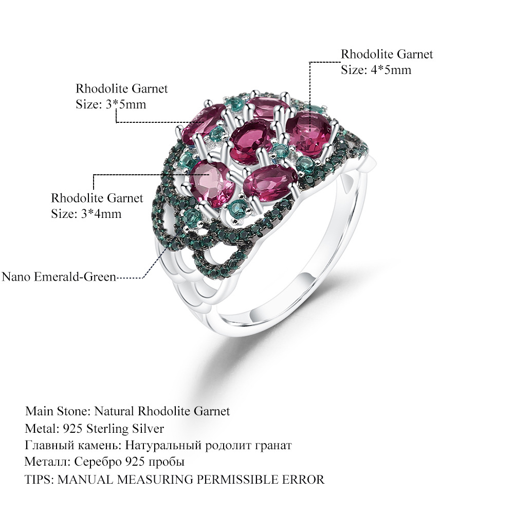 Sense of design Luxurious senior natural rose Ring A flourishing series s925 Inlaid gemstone ring