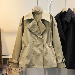 短款风衣外套女双排扣2025春秋装新款抽绳收腰小个子百搭上衣