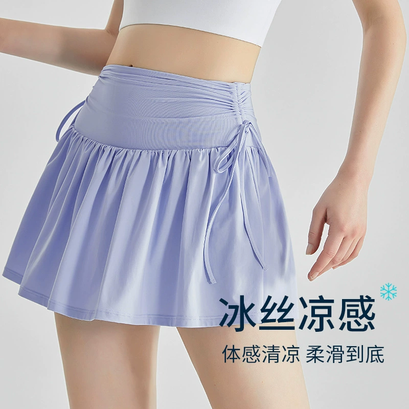 Европейская и американская Новая Спортивная юбка Женская юбка для бадминтона для фитнеса и бега, искусственные брюки для йоги с высокой талией, быстросохнущая теннисная юбка