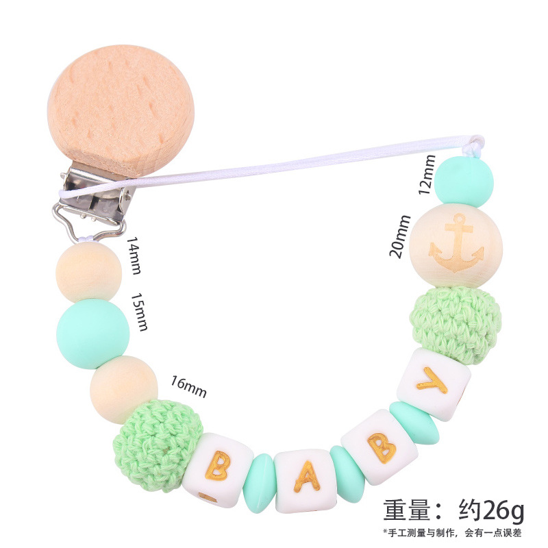 Productos para bebés abrazadera de tetina plana redonda de beech letras de silicona nombre de bebé DIY calmar tetina cadena de prevención de caída cadena