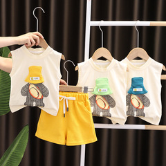 2023 New Children's Tank Top Cartoon Set for Boys and Girls Summer Shorts Korean Style Two-Piece Outfit Manufacturer Wholesale