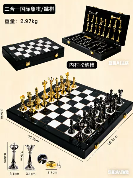 6680 Large Metal Chess Pieces High-End Dual-Use Foldable Two-In-One Set Chessboard Cross-Border