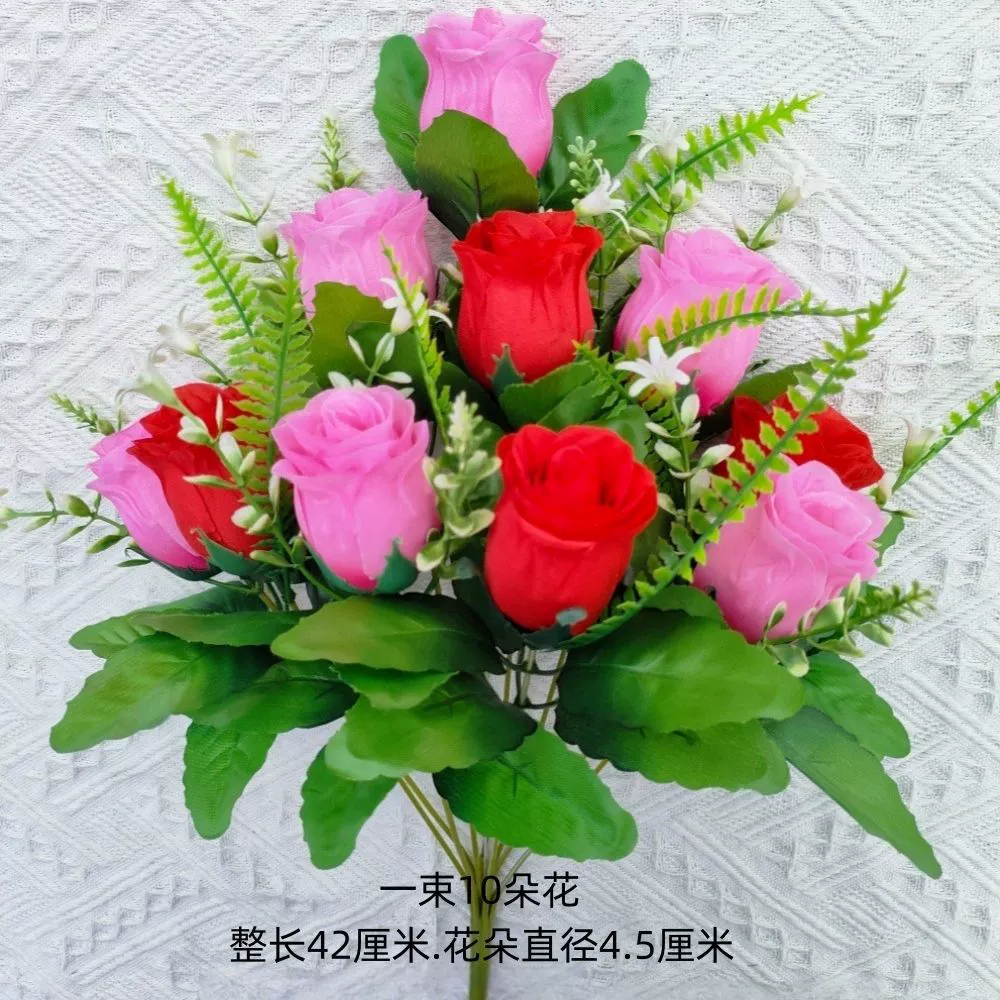  Flower 10-head two-color diamond rose fake flower single branch bedroom living room display decorative silk flower flower rose ins style