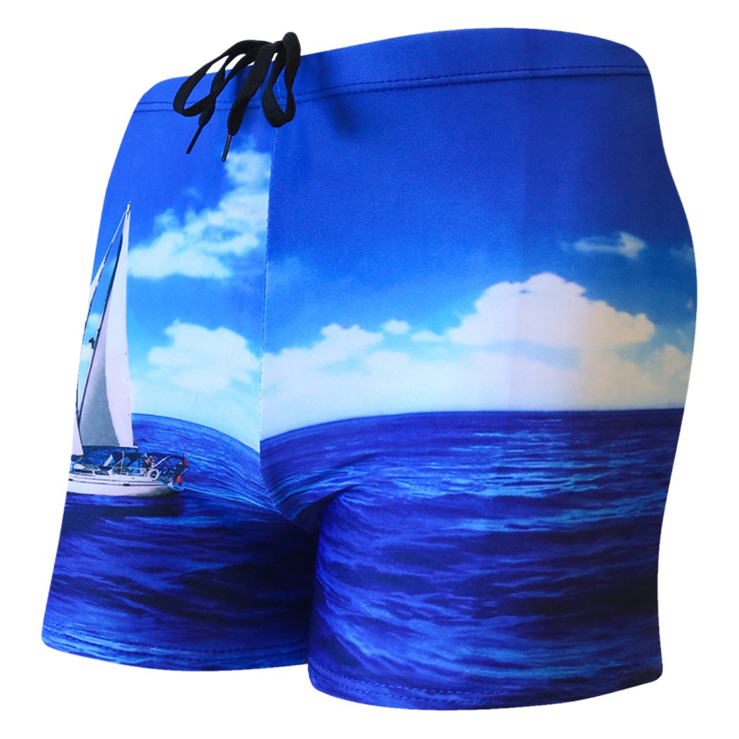 Impresión de secado rápido boxeador anti-vergüenza traje de baño de aguas termales sueltas traje de baño de los hombres piscina playa equipo de natación