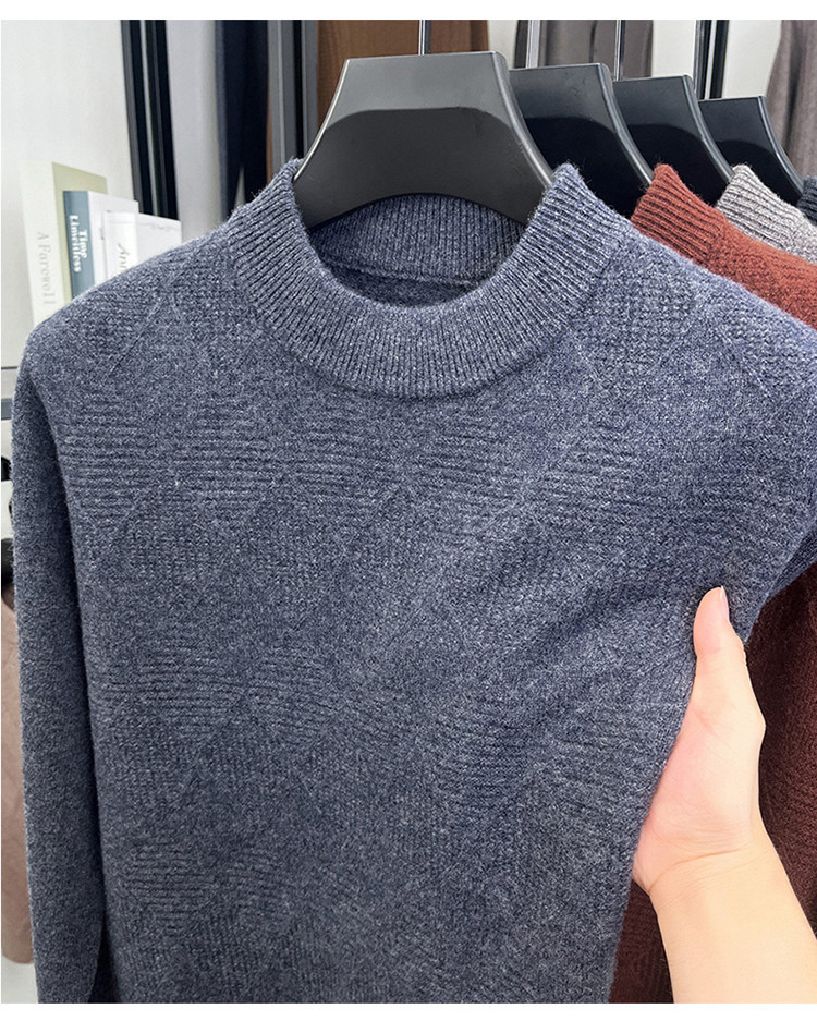 Jacquard básico nuevo color sólido de lana de oveja hombre medio cuello bajo camiseta de punto casual suéter de lana de alto nivel