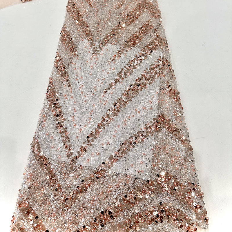Tejido bordado estriado cuentas sequinado cuentas tubo bordado tela de alta gama vestido de noche vestido de escenario tela bordada image 8