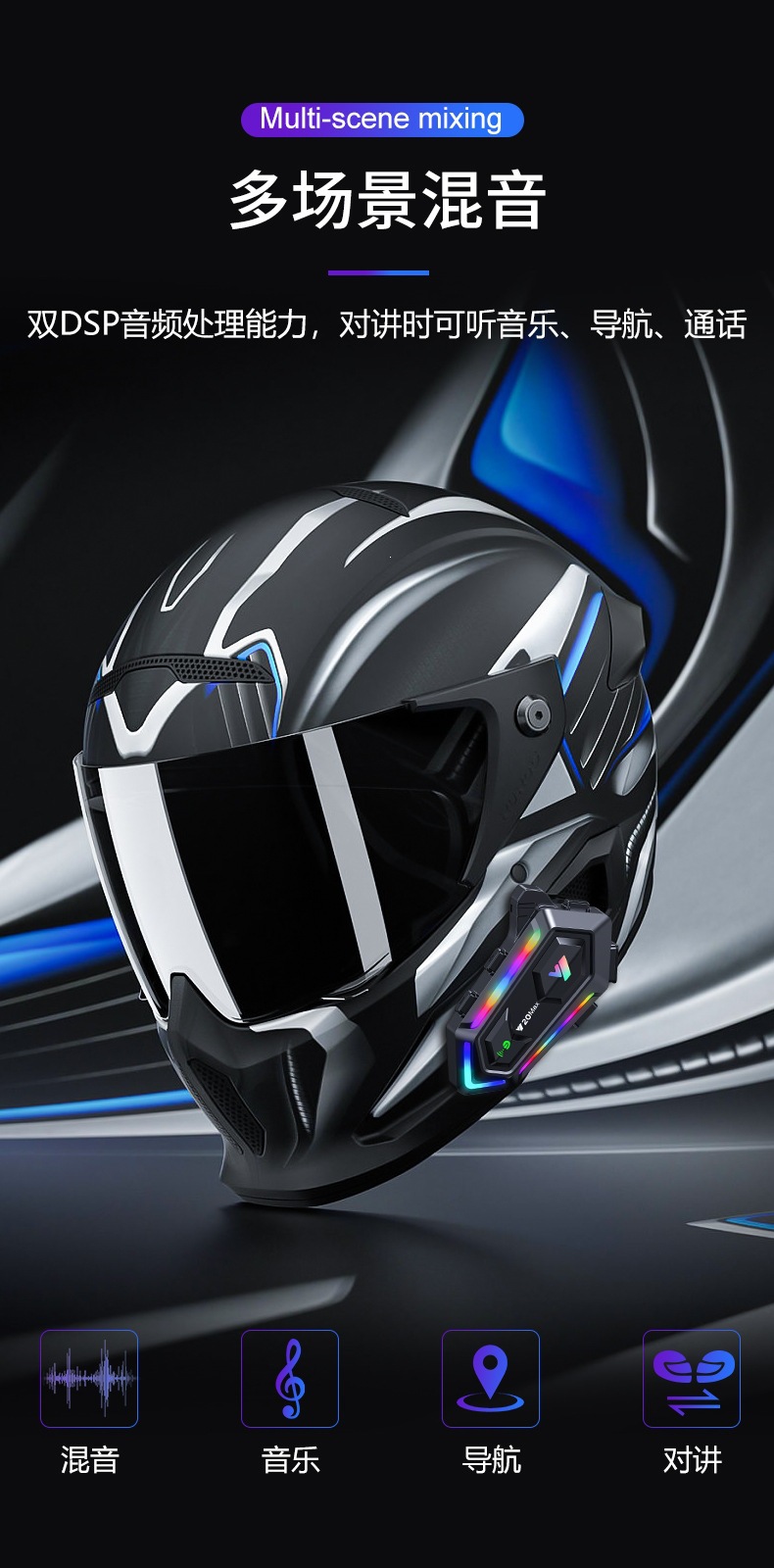 Cross-Border Hot-Selling Y20Max Intercom Helmet Bluetooth Headset Waterproof Dustproof Noise-Cancelling Motorcycle Helmet Headset