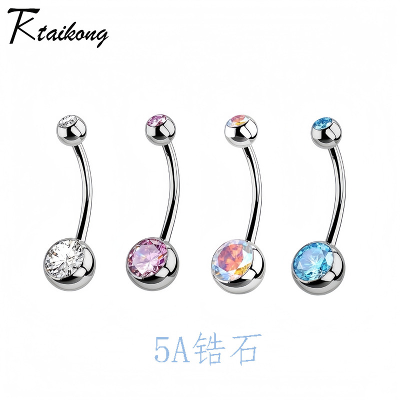 F136 Titanium Alloy Internal Thread Zircon Belly Button Ring G23 Titanium Double Ball Diamond-Encrusted Belly Button Piercing Jewelry F136 Titanium Alloy Internal Thread Zircon Belly Button Ring G23 Titanium Double Ball Diamond-Encrusted Belly Button Piercing Jewelry