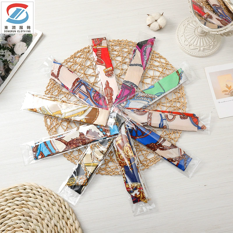 OPP в индивидуальной упаковке маленький шелковый шарф узкий длинный шелковый шарф маленький шарф сумка шарф с декоративным шелковым шарфом резинка для волос