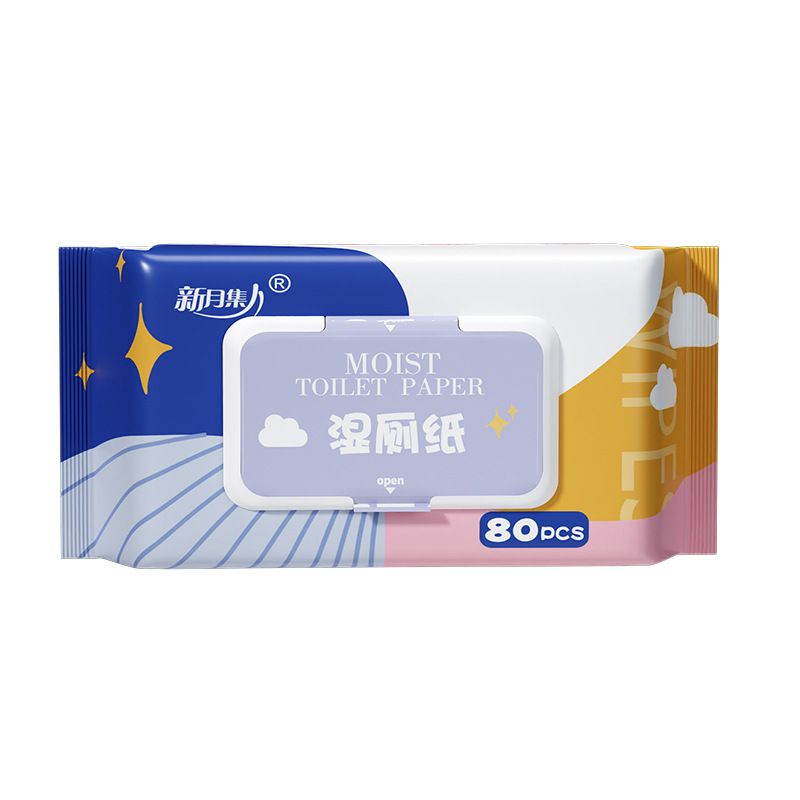 80-sheet family pack flushable native wood pulp wet toilet paper, extra thick, cleaning and care toilet wipes