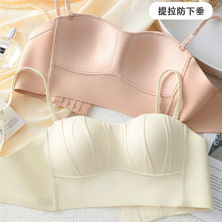 夏季薄款无肩带无痕内衣少女抹胸小胸防走光聚拢一体杯无钢圈文胸|undefined