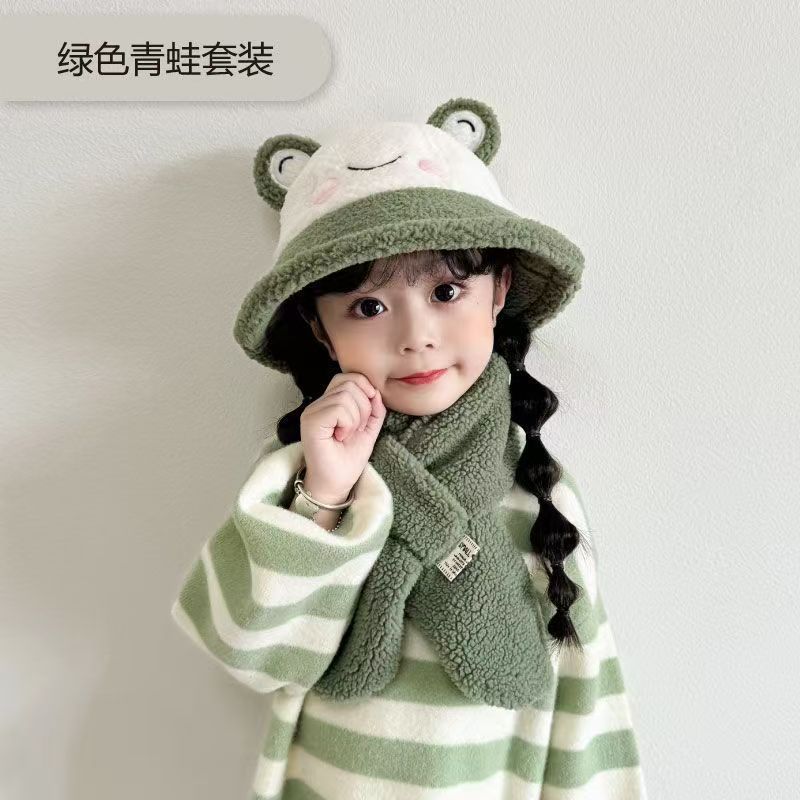 新款宝宝套装帽子冬季女童卡通渔夫帽可爱男孩毛绒帽保暖儿童围巾|undefined