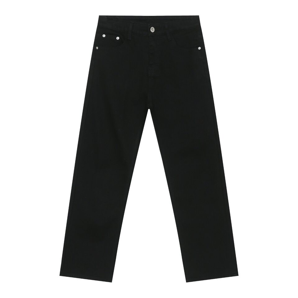 Quần jean nam ống rộng lót lông, dáng suông thẳng, phong cách Hàn Quốc, mặc mùa thu đông — Lông cừu đen