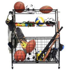 家庭用収納オーガナイザー収納ラックバスケットボールラック子供のおもちゃ収納バスケットスポーツ製品オーガナイザーカート