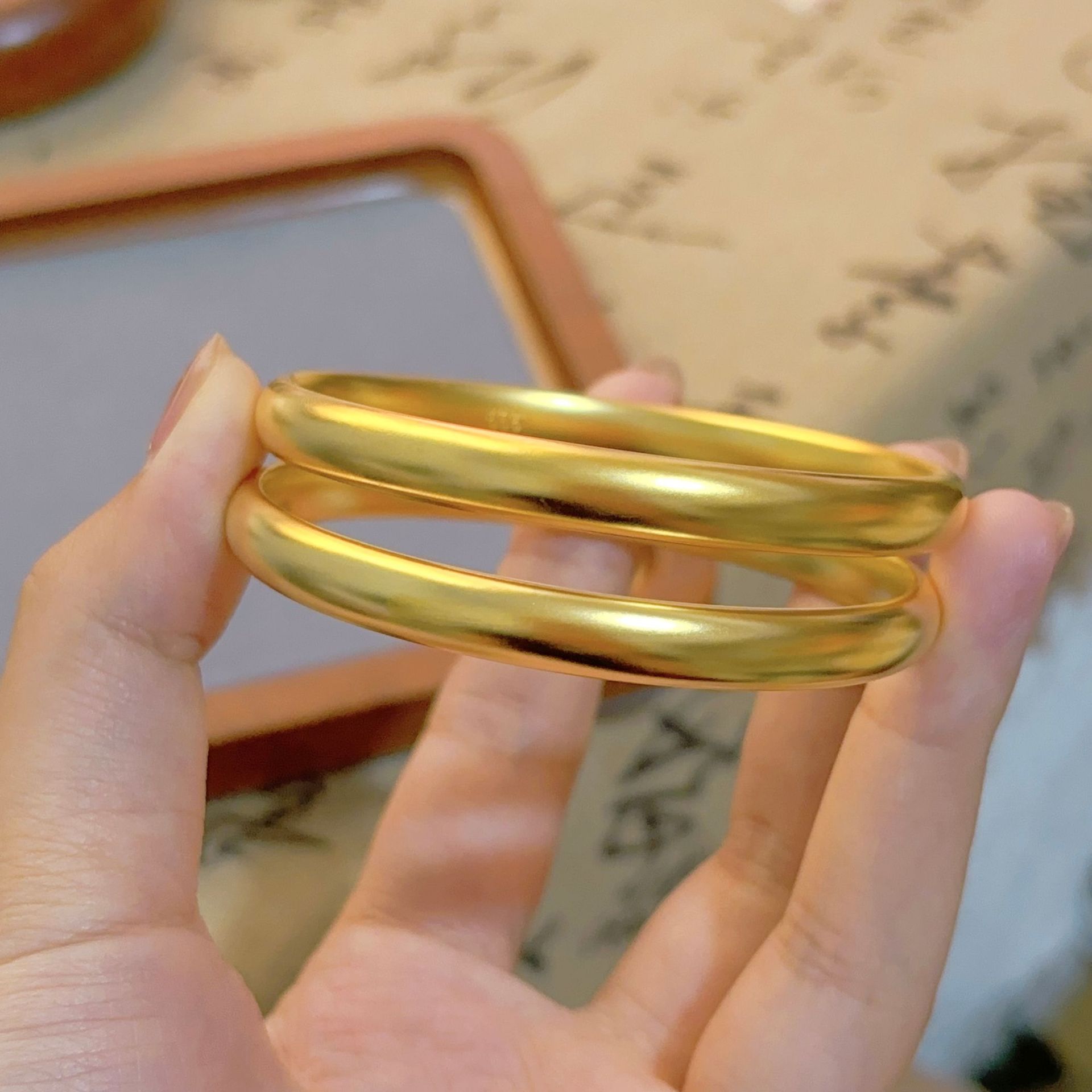 Bracciale antico francese da 7 mm con elemento circolare, eredità, solido, braccialetto da donna in oro sabbia vietnamita, trema dal vivo_voghion.com