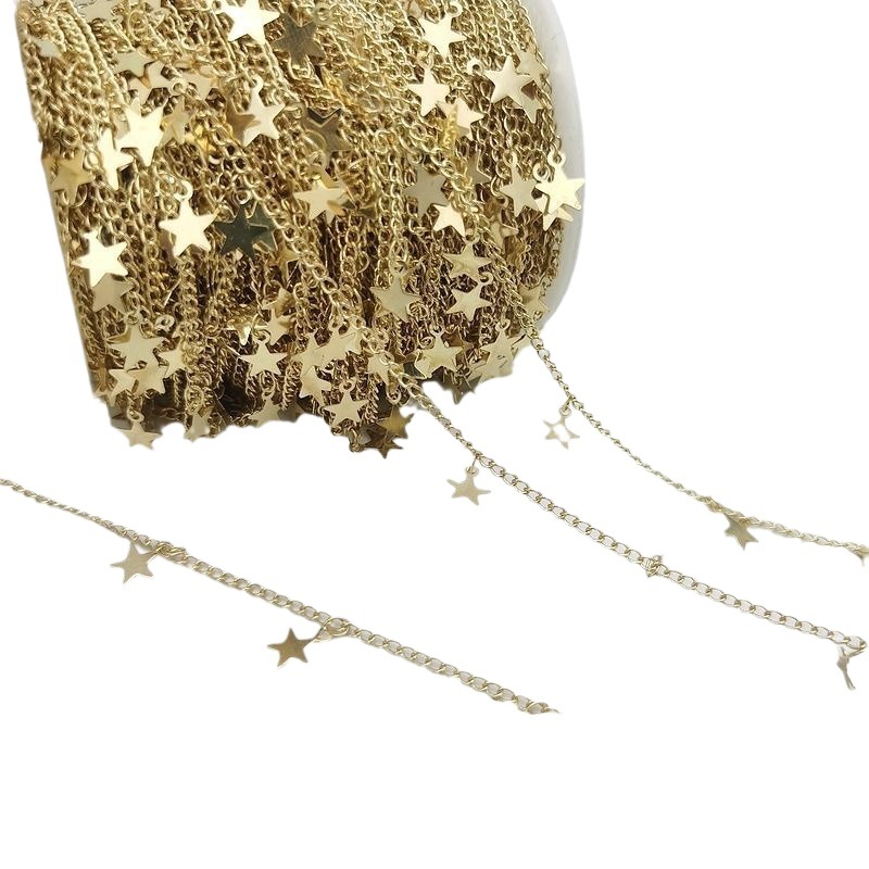 Accesorios DIY, cadena de cobre hecha a mano con estrella de cinco puntas que conserva el color, horquilla para el cabello, materiales para ropa, cadena de metal al por mayor