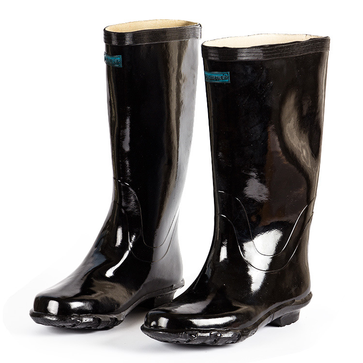 盛安黑色高筒PVC光面防水加厚天然橡胶防滑耐酸碱靴足部保护靴
