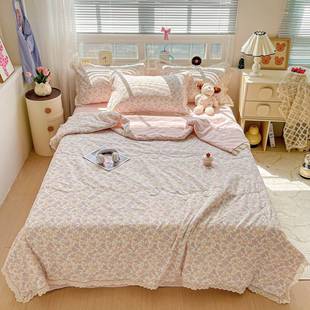 2025 New Cloud-Like Kapok Wrinkled Yarn Full Cotton Edge Summer Quilt Four-Piece Set
