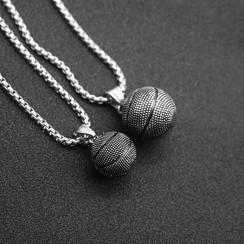 Cross-border European and American punk hip-hop rock sports style solid basketball necklace trendy men's titanium steel pendant couple pendant