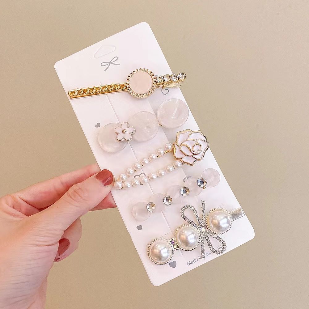 2024 perla celebridad de Internet horquilla estilo ins versión coreana de una palabra en la parte posterior de la cabeza horquilla flequillo chica accesorio para el cabello tocado