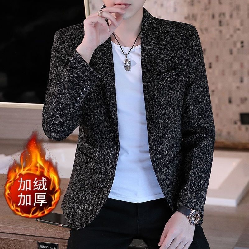 春春秋格子小西服青年男士上衣商务休闲西装修身韩版男西服外套潮|undefined