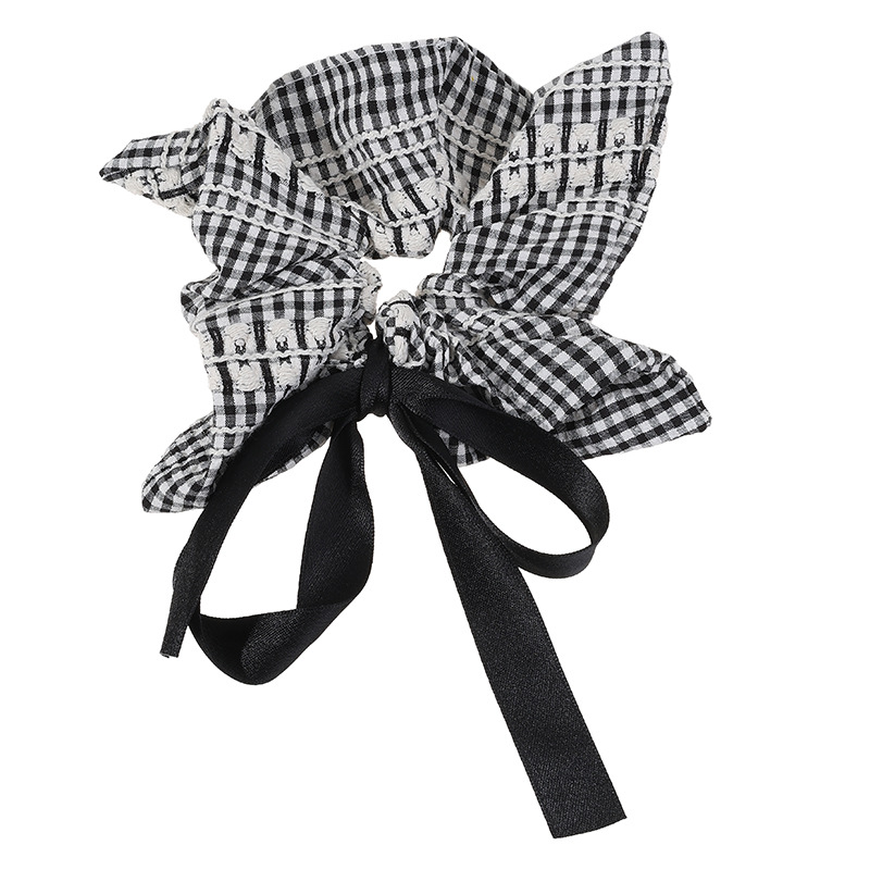 2025 nuevo estilo ballet bowknot intestino grueso anillo para el cabello femenino diseño de nicho bufanda cuadrada a cuadros cuerda para la cabeza bola accesorios para el cabello