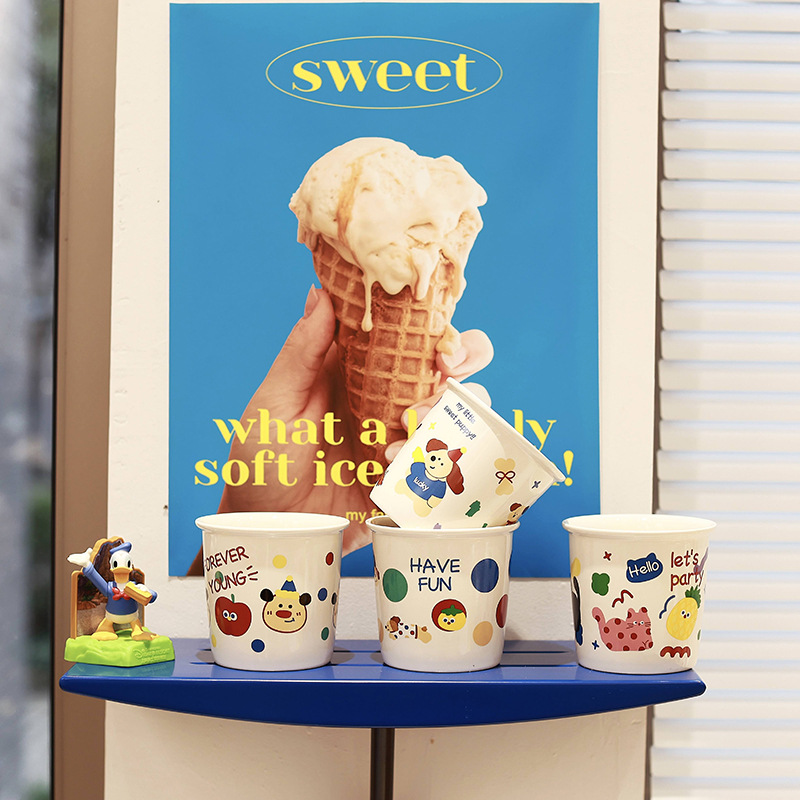 Cartoon party tazas de papel de cerámica lindas para niños mano pudín taza de yogur taza de helado taza de cerámica de gran capacidad