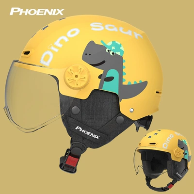 Motorcycle Safety Supplies — Helmet New Model Children's Electric - tk02-childrens-3c-green-cap-dinosaur-yellow-short-transparent-ear-protection