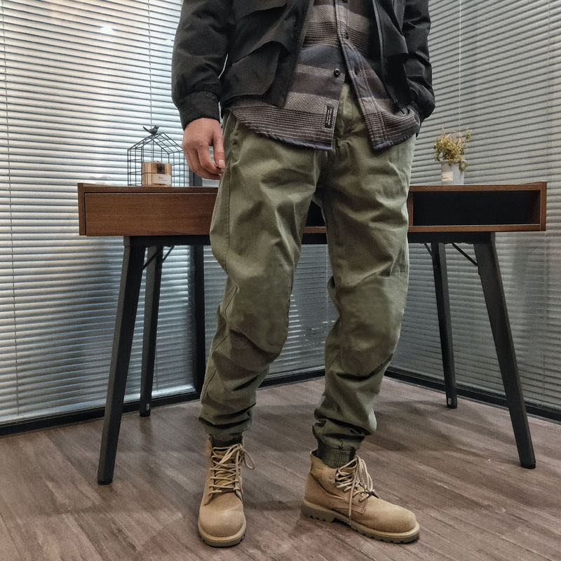 裤子男秋冬季加绒加厚修身束脚潮流百搭工装宽松哈伦休闲裤迷彩裤