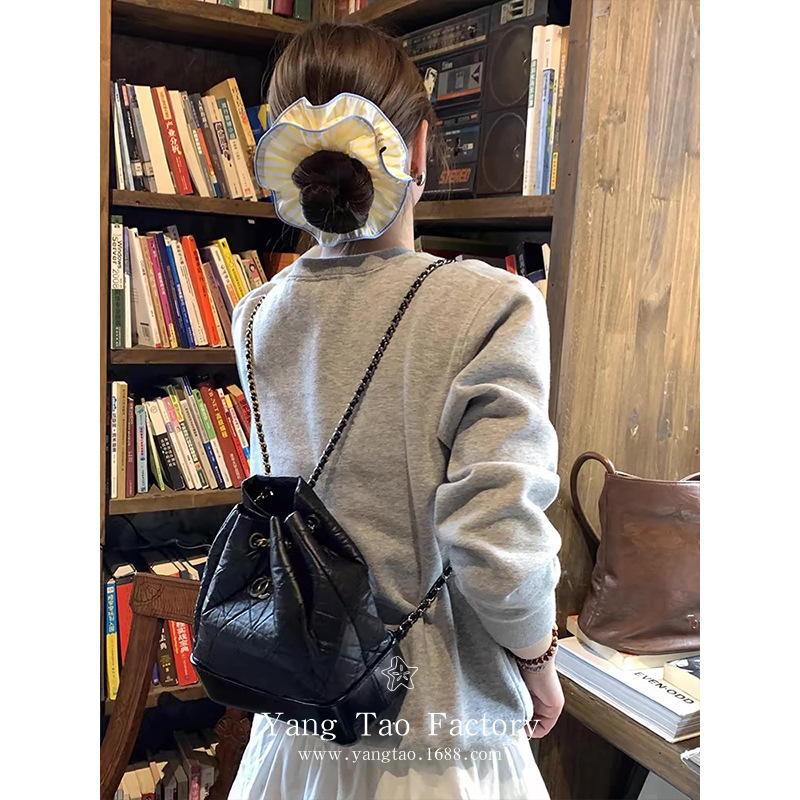 El nuevo lazo para el cabello a rayas de Corea del Sur chica de alta calidad cuerda para el cabello de doble capa de alta elasticidad accesorios para el cabello cuerda para la cabeza de cola de caballo