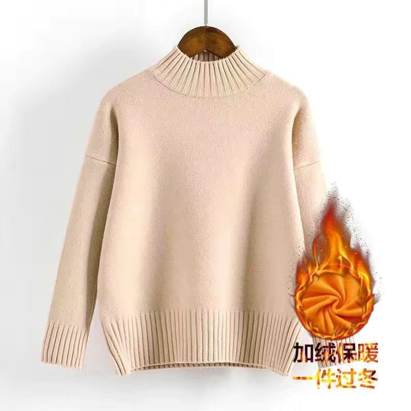 好质量好手感】加绒/不加半高领白色毛衣女韩版宽松短款学生打底