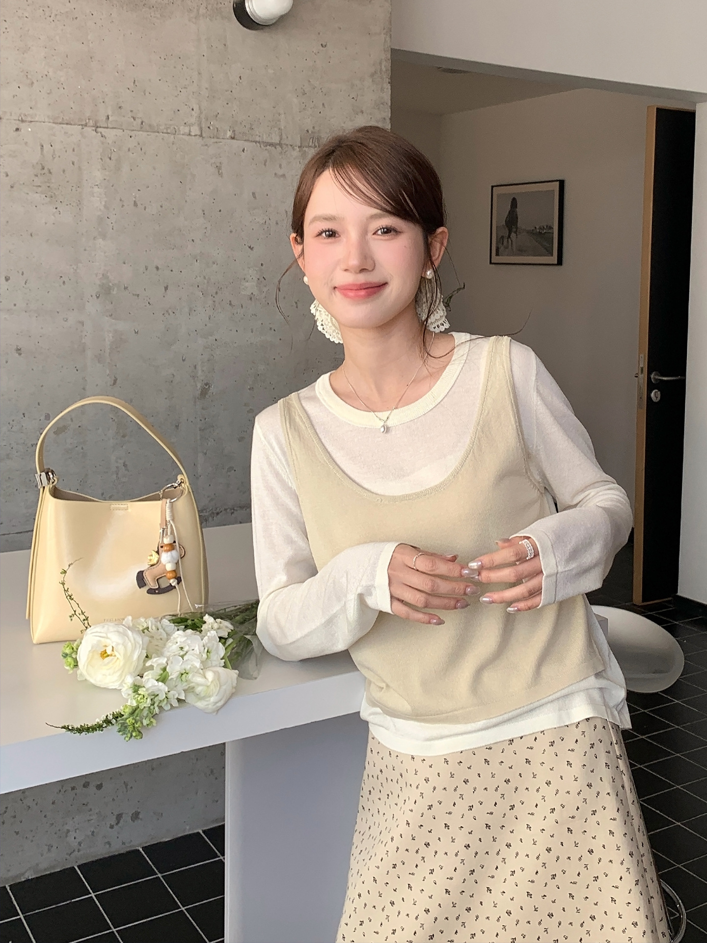 26ye034 khaki green fake two pieces