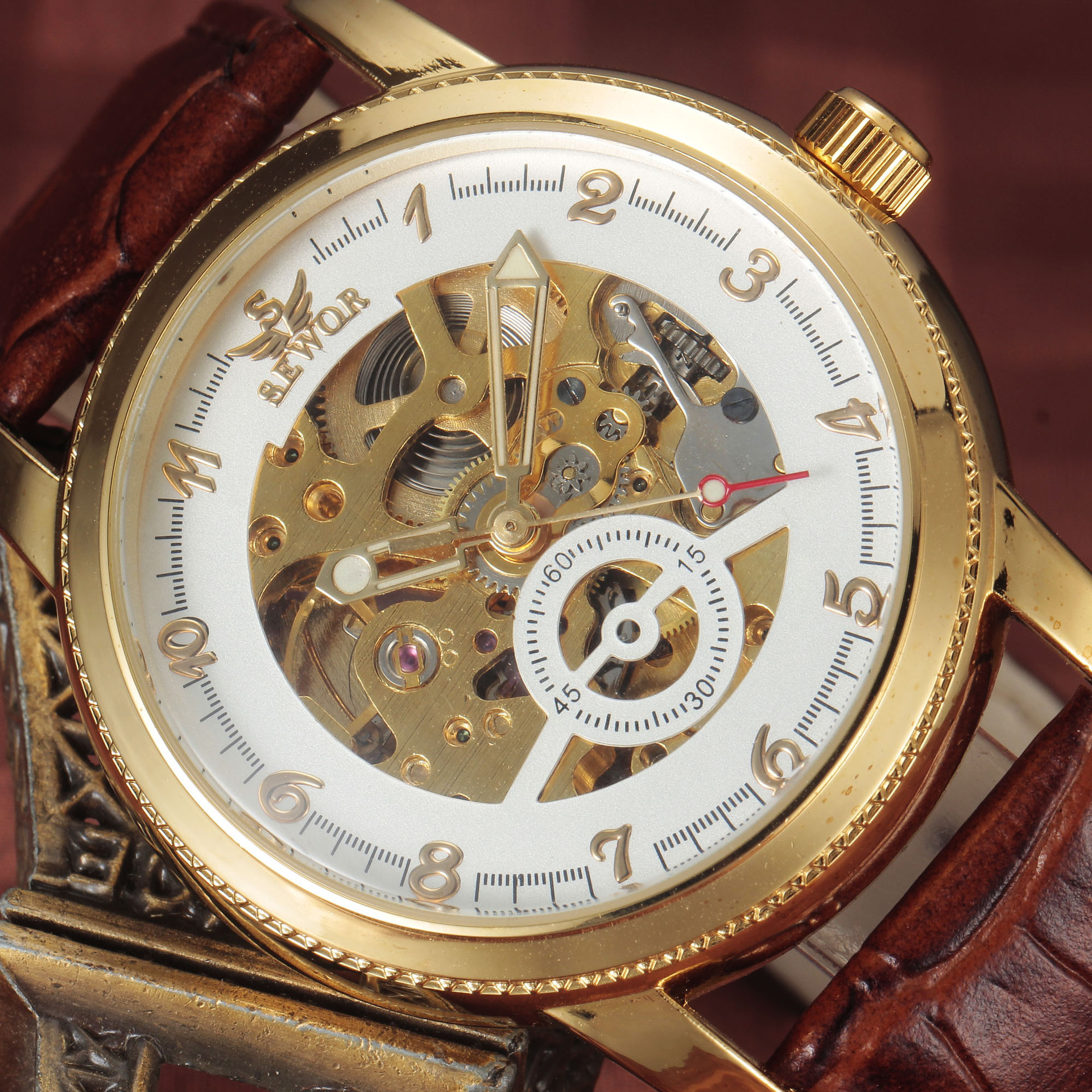 SEWOR reloj mecánico de vidrio hueco transparente reloj de hombre comercio exterior comercio electrónico venta caliente reloj mecánico automático