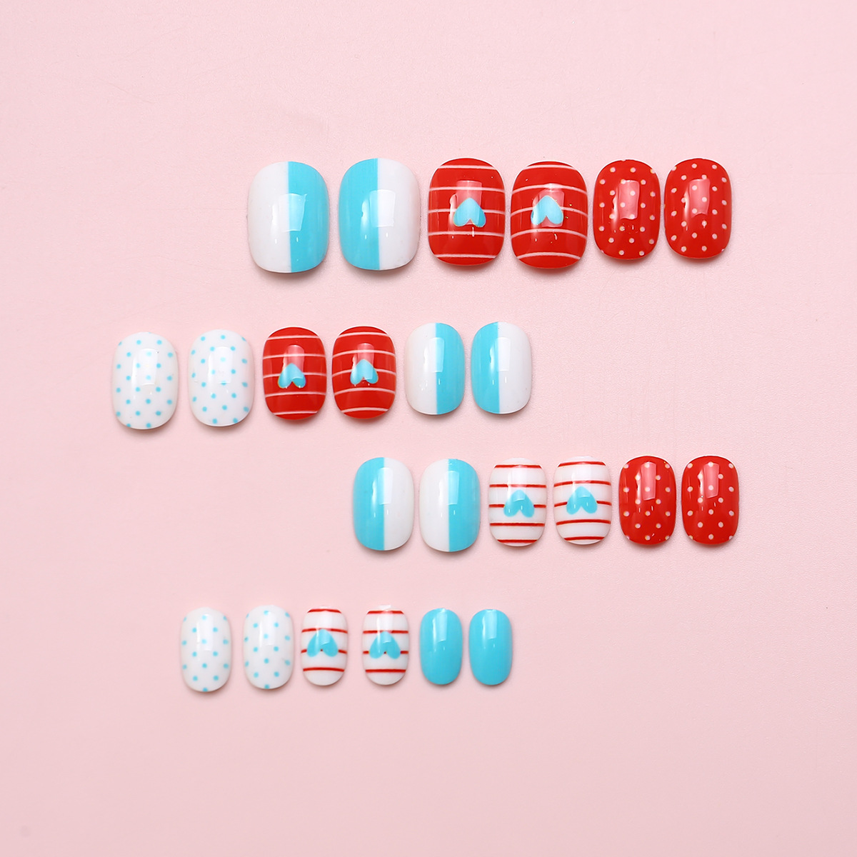 Juego de 24 piezas de uñas postizas para niños con diseño de dibujos animados, desmontables con adhesivo y exquisito diseño.