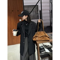高级感磨砂牛皮大容量托特包腋下包新款时尚百搭麂皮绒单肩大包潮