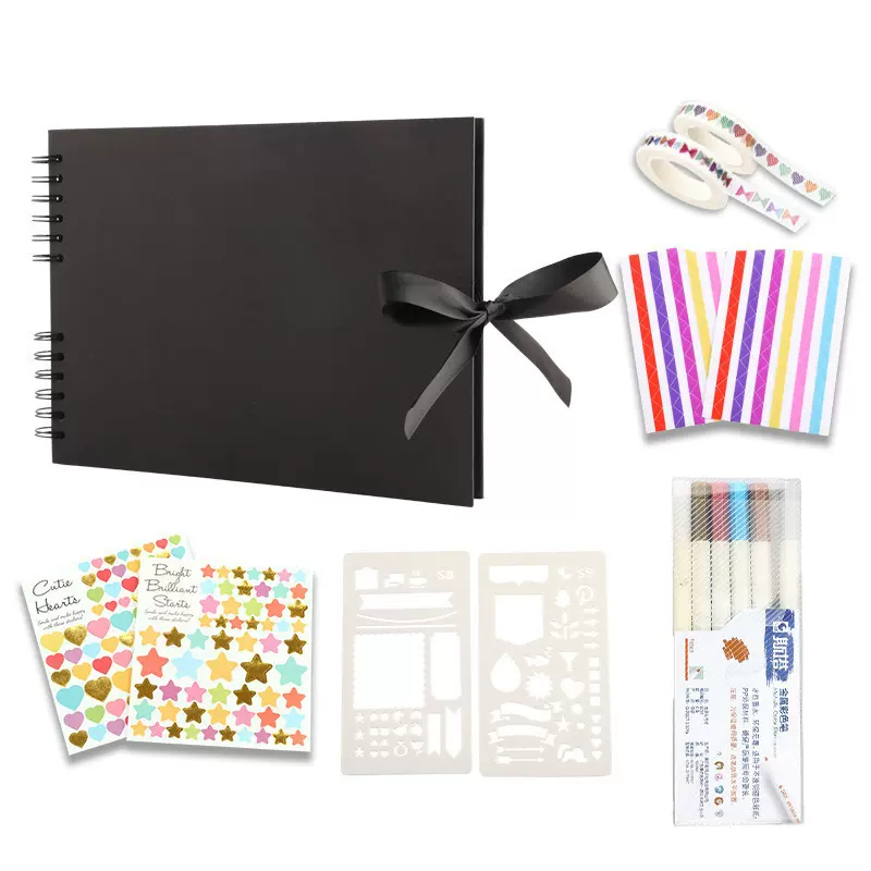 亚马逊跨境热销diy相册剪贴簿创意涂鸦黑卡内页收藏纪念册套装