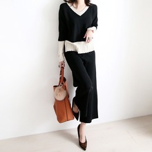 2025欧洲站轻熟风女装时尚百搭针织衫休闲两件套宽松阔腿裤套装