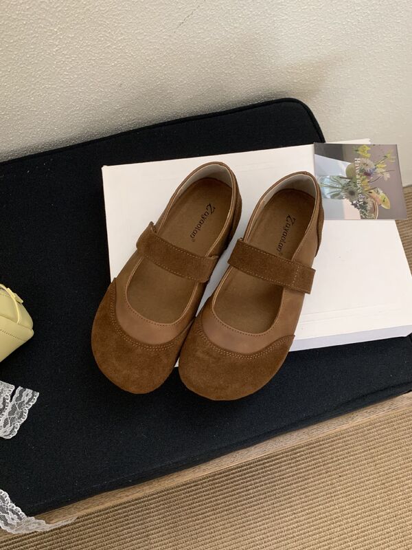 [Zuyaolan]牛皮森系文艺百搭玛丽珍内增高拼色设计感软底勃肯女鞋|undefined