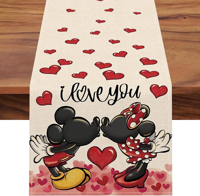 Mantel de lino transfronterizo para el Día de San Valentín, con estampado de dibujos animados, camino de mesa nórdico, a prueba de polvo y resistente a las manchas, para mesa de comedor, tira larga.