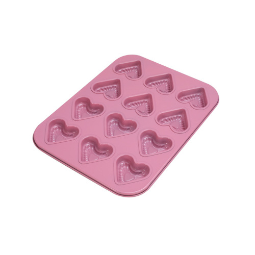 Wholesale Manufacturer's Valentine's Series 12-Piece Pink Heart Shaped Baking Mold for Home Baking Non-Stick Paint Mold
