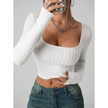 R 49465 U-neck tight long sleeve T-shirt U ��������� T ��