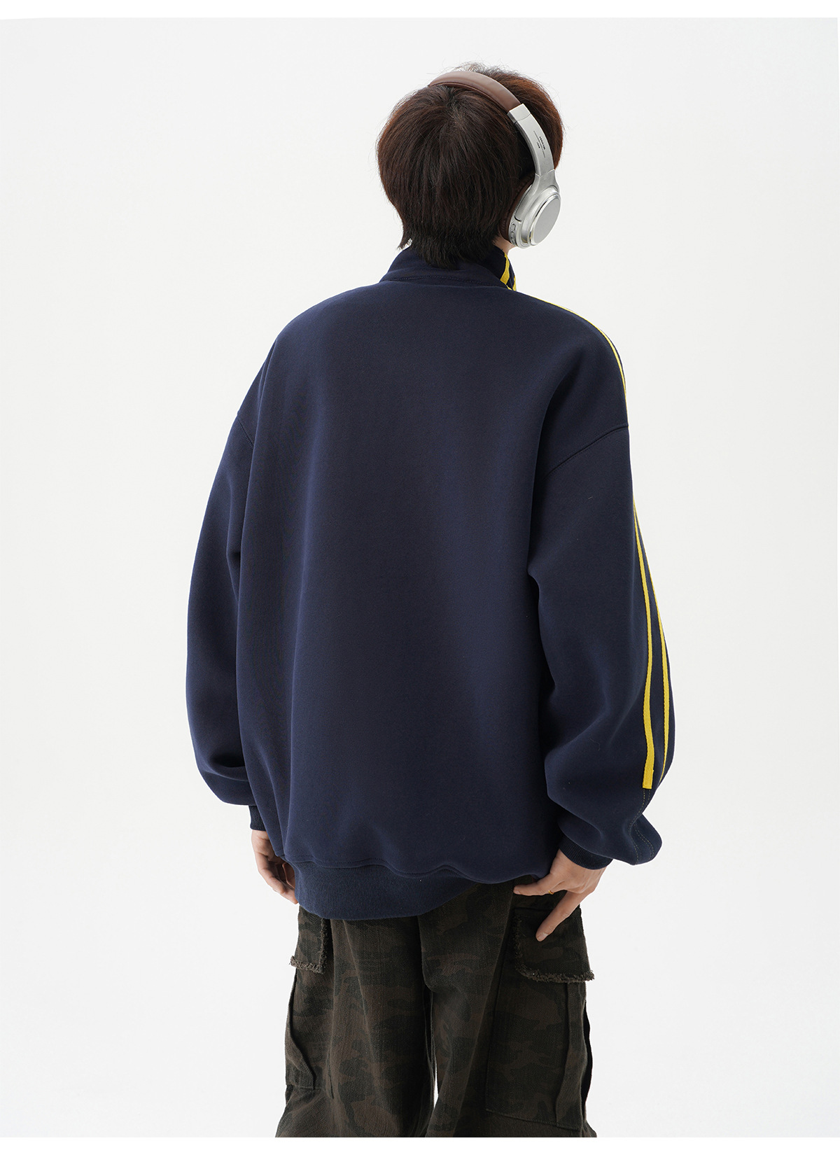 American Striped Stand-up Collar Couple Sweater Men's Autumn Tide Brand Retro Half-zipper Top Design Sense Heavy Sports Jacket_viptrois.com