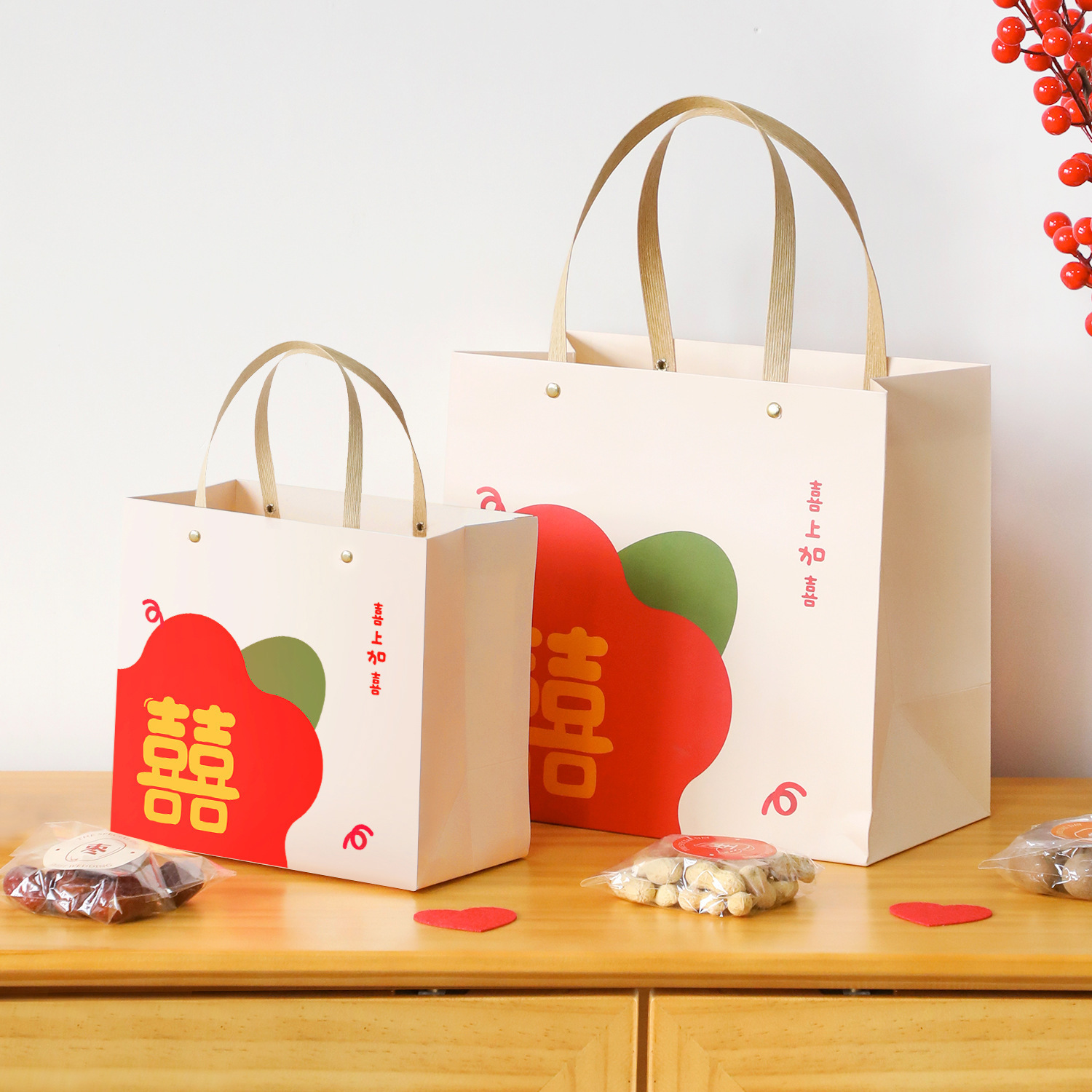 Bolso de boda no tejido rojo regalo impermeable bolsa de caramelo de boda grande caja de regalo de mano bolsa de regalo