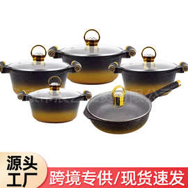 跨境外贸不粘锅锅具套装10件套汤煎锅 non stick pot cookware se