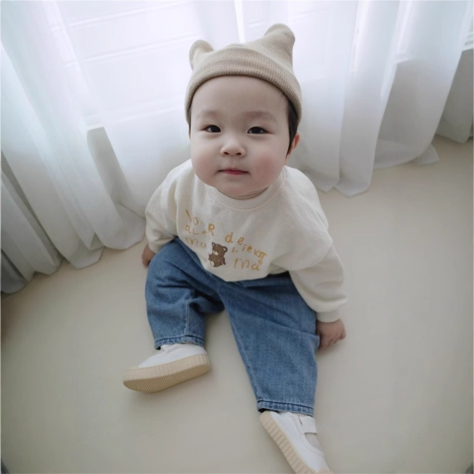 [Oferta Relámpago de Liquidación] Sudadera Infantil con Letras de Osito, Conjunto de Primavera, Camiseta de Manga Larga para Niños, Top de Primavera para Bebés Niñas